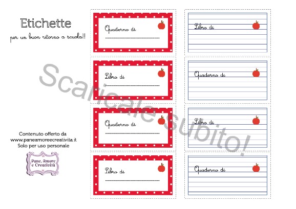 Etichette Per Regali Di Natale Da Stampare.Scuola Etichette Per Libri E Quaderni Da Stampare Pane Amore E Creativita