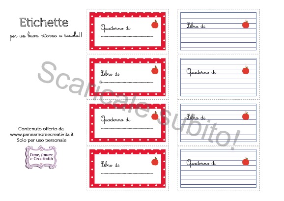 Scuola: etichette per libri e quaderni da stampare