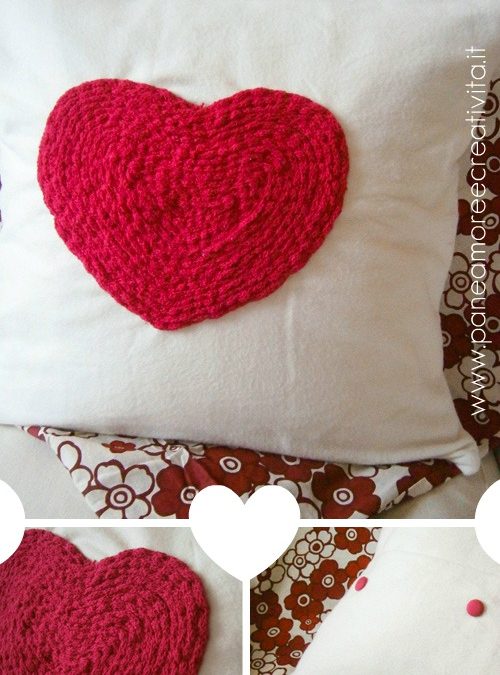 San Valentino: il mio cuscino in tricotin con cuore