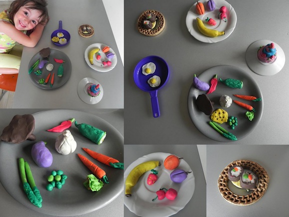 Cibi gioco: sushi, secondo, contorni, frutta e dolce….. di plastilina!